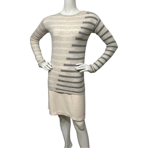 NEIMAN MARCUS 100% Cashmere Striped Pullover Sweater Heather Gray Vanilla XS - Picture 8 of 10
